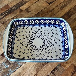 Wiza Polish Boleslawiec Pottery Floral Daisy Ceramic Baking Dish
